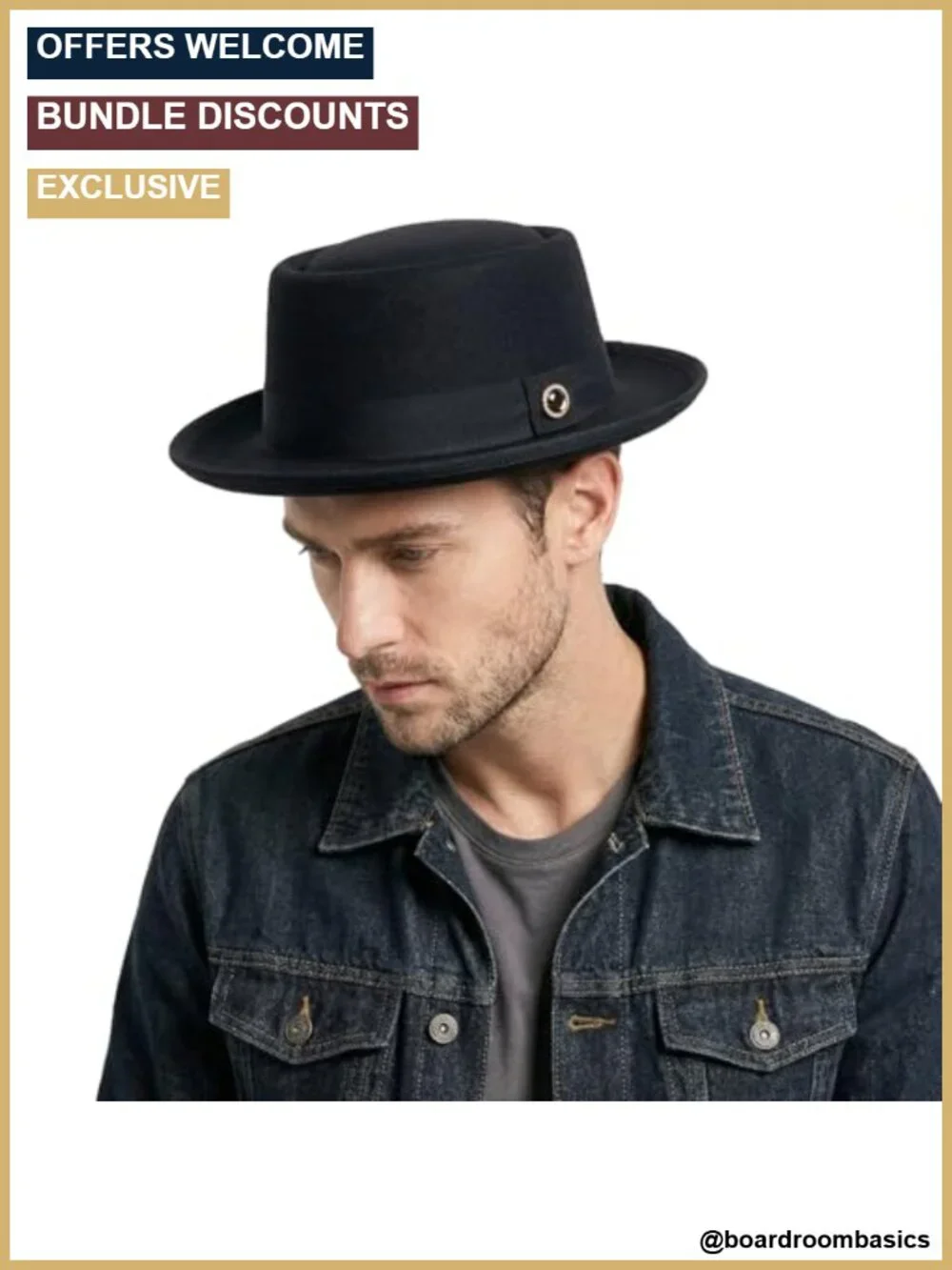 Fedora Hat Pork Pie Flat Top Felt Wide Brim Dress Hat with Magnetic Accessories